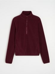 Polarowa bluza half-zip ze stójką - bordowy. Czerwone bluzy damskie Sinsay, l, bez wzorów, z polaru, bez ramiączek, bez kaptura. Za 39.99 zł.