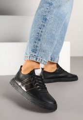 Czarne Tenisówki Ozdobione Paskami Meloti. Czarne trampki i tenisówki damskie Renee, bez wzorów, z jeansu, bez zapięcia. Za 49.99 zł.