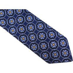 Granatowy krawat w pomarańczowe kwiaty D88. Brązowe krawaty i muchy Modini Moda Męska, bez wzorów, z tkaniny, casualowe. Za 49.50 zł.