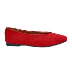 Klasyczne Baleriny Z Eko Zamszu Czerwone. Czerwone balerinki damskie bez wzorów, eleganckie, bez obcasa, na płaskiej podeszwie, bez zapięcia. Za 114.06 zł.