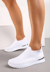 Białe Buty Sportowe z Wsuwaną Skarpetkową Cholewką do Kostki Elairi. Białe obuwie sportowe damskie Renee, bez wzorów, bez zapięcia. Za 39.99 zł.