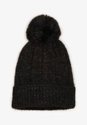 Czarna Czapka o Warkoczowym Splocie z Pomponem Etandria. Czarne czapki damskie Born2be, na zimę, bez wzorów, z dzianiny, eleganckie. Za 34.99 zł.