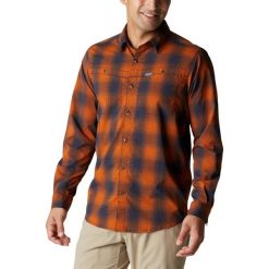 Koszula turystyczna męska Columbia Newton Ridge II Plaid. Brązowe koszule męskie Columbia, m, bez wzorów, bez kołnierzyka, bez ramiączek. W wyprzedaży za 299.00 zł.