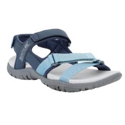 Sandały Damskie Santa Clara II. Niebieskie sandały damskie Regatta, bez wzorów, z materiału, bez obcasa, na obcasie, bez zapięcia. Za 190.99 zł.