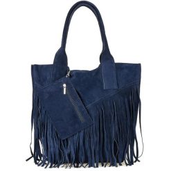 Shopperka boho skórzana VERA PELLE L83 granatowa. Szare shopperki damskie z aplikacjami, z materiału, zamszowe, bez dodatków. Za 175.99 zł.
