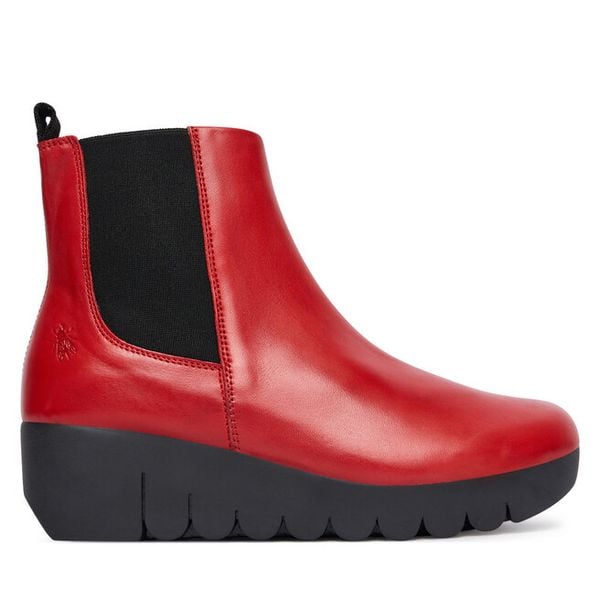 Botki Fly London. Czerwone botki damskie Fly London, bez wzorów, bez obcasa, na koturnie, bez zapięcia. Za 459.99 zł.