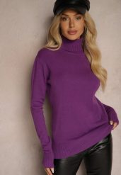 Ciemnofioletowy Golf Sweter o Dopasowanym Kroju z Kaszmirem Zairith. Fioletowe swetry nierozpinane damskie Renee, z aplikacjami, z jeansu, biznesowe, bez kołnierzyka, bez ramiączek. Za 89.99 zł.