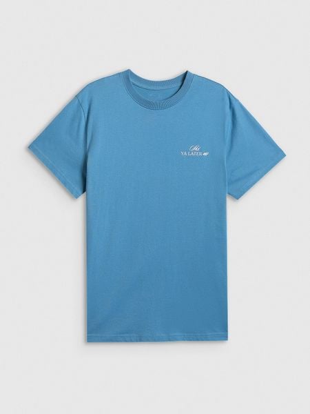 4F T-shirt loose z nadrukiem damski - granatowy S. Niebieskie t-shirty damskie 4F, s, bez wzorów, z bawełny, bez kołnierzyka, bez ramiączek. Za 69.99 zł.