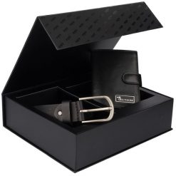 Zestaw prezentowy męski skórzany pasek portfel pudełko premium Beltimore Z28. Portfele męskie bez wzorów. Za 129.99 zł.