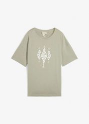 T-shirt z mieszanki bawełny i wiskozy. Zielone t-shirty damskie bonprix, bez wzorów, z bawełny, klasyczne, bez kołnierzyka, bez ramiączek. Za 19.99 zł.