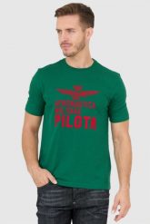 AERONAUTICA MILITARE Zielony t-shirt męski z aksamitnym logo. Zielone t-shirty męskie Aeronautica Militare, l, bez wzorów, bez kołnierzyka, bez ramiączek. W wyprzedaży za 169.99 zł.