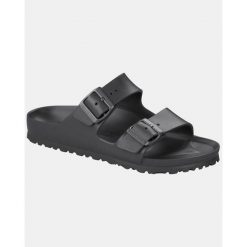 Klapki Birkenstock Arizona Eva. Czarne klapki damskie Birkenstock, bez wzorów, z materiału, bez obcasa, bez zapięcia. Za 331.00 zł.