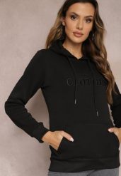 Czarna Ocieplana Bluza z Haftem i Kapturem Ieliana. Czarne bluzy damskie Renee, l, bez wzorów, z dzianiny, casualowe, bez ramiączek, z kapturem. Za 79.99 zł.