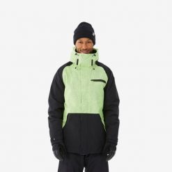 Kurtka snowboardowa męska Dreamscape SNB 100. Żółte kurtki sportowe męskie DREAMSCAPE, na zimę, m, bez wzorów, z materiału, bez kaptura, narciarskie. W wyprzedaży za 229.99 zł.