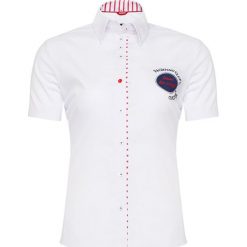 Koszulka polo w kolorze białym. Białe bluzki damskie Denim Culture, l, bez wzorów, bez kołnierzyka, bez ramiączek. W wyprzedaży za 119.95 zł.