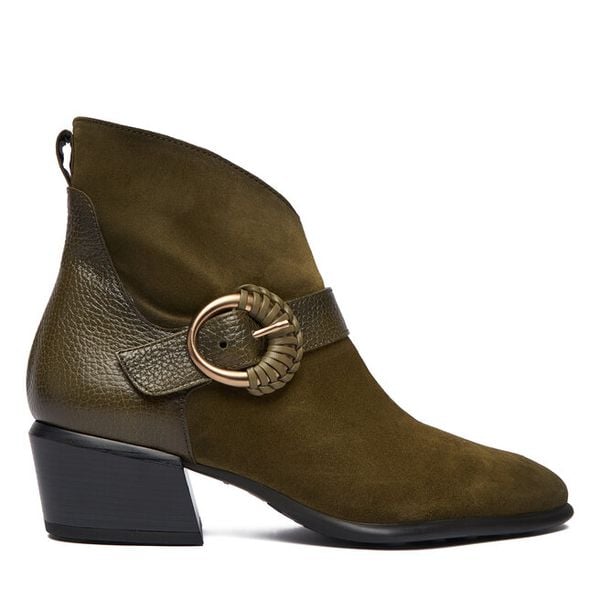 Botki Hispanitas. Zielone botki damskie Hispanitas, bez wzorów, bez obcasa, na słupku, bez zapięcia. Za 579.99 zł.