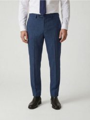 Garniturowe spodnie slim fit - granatowy. Niebieskie garnitury męskie Reserved, bez wzorów, z tkaniny. Za 169.99 zł.