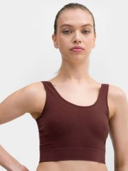 4F Crop-top z prążkowanej dzianiny damski L/XL. Brązowe topy damskie 4F, l, bez wzorów, z dzianiny, bez kołnierzyka, bez ramiączek. W wyprzedaży za 29.99 zł.