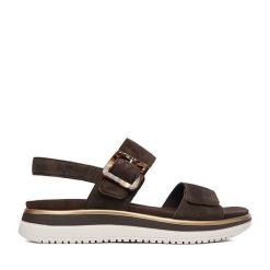 Sandały Remonte. Brązowe sandały damskie Remonte, bez wzorów, bez obcasa, na płaskiej podeszwie, bez zapięcia. Za 379.99 zł.