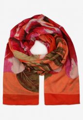 Różowy Szalik z Bawełny w Ozdobny Print Natsu. Czerwone szaliki damskie Born2be, na jesień, bez wzorów, z bawełny. Za 29.99 zł.