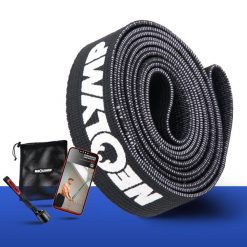 Długie taśmy fitness z tkaniny – poziom oporu 5, taśmy treningowe z torbą. Czarne torby sportowe męskie NEOLYMP, bez wzorów, ze skóry. Za 101.99 zł.