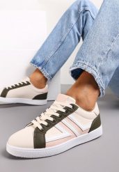 Jasnobeżowe Sneakersy z Wstawkami Lerlet. Brązowe obuwie sportowe damskie Renee, bez wzorów, bez zapięcia, na fitness i siłownię. Za 59.99 zł.