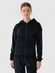 4F Bluza dresowa z weluru rozpinana z kapturem damska - czarna XL. Czarne bluzy damskie 4F, xl, bez wzorów, z dresówki, sportowe, bez ramiączek, z kapturem. W wyprzedaży za 79.99 zł.