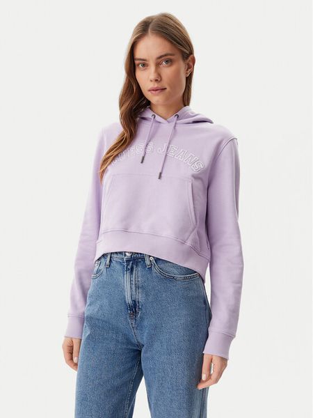 Guess Jeans Bluza W5GQ22 K68I4 Fioletowy Regular Fit. Fioletowe bluzy damskie Guess Jeans, xxl, z aplikacjami, z bawełny, bez ramiączek, bez kaptura. Za 174.00 zł.