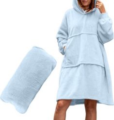 Bluzair Bluza Koc Hoodie Oversize Polska Błękitny. Niebieskie bluzy damskie Froster, bez wzorów, bez ramiączek, bez kaptura. Za 239.04 zł.