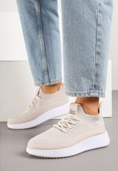 Beżowe Buty Sportowe Sneakersy z Elastycznym Cholewkami Liovanya. Brązowe obuwie sportowe damskie Born2be, z aplikacjami, z jeansu, bez zapięcia. Za 69.99 zł.