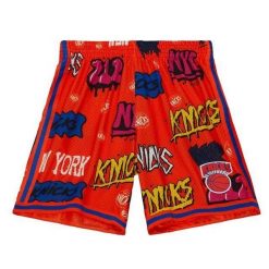 Spodenki z naklejką New York Knicks Swingman 1991/92. Brązowe szorty damskie Mitchell & Ness, bez wzorów, sportowe. Za 467.00 zł.