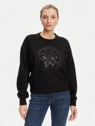 Guess Bluza W5YQ07 KB681 Czarny Regular Fit. Czarne bluzy damskie Guess, xxl, z aplikacjami, z bawełny, bez ramiączek, bez kaptura. Za 329.99 zł.