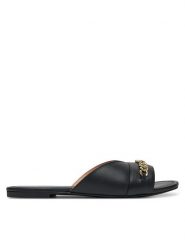 LOVE MOSCHINO Klapki JA28151G0MIE0000 Czarny. Czarne klapki damskie Love Moschino, bez wzorów, ze skóry, bez obcasa, bez zapięcia. Za 619.99 zł.