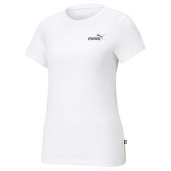 Koszulka fitness damska Puma ESS Small Logo Tee. Białe bluzki damskie Puma, xs, bez wzorów, sportowe, bez kołnierzyka, bez ramiączek. Za 89.35 zł.