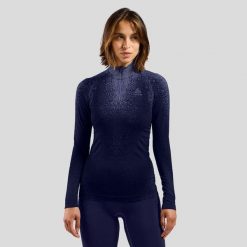 Bielizna termoaktywna z długim rękawem Odlo BL TOP turtle neck l/s half zip. Niebieskia koszule nocne damskie ODLO, bez wzorów, bez ramiączek. W wyprzedaży za 335.99 zł.