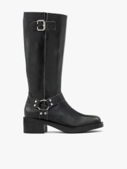 Czarne kozaki biker boots ze skóry licowej. Szare kozaki damskie Brawo sp. z o.o., bez wzorów, ze skóry, bez obcasa, na obcasie, bez zapięcia. Za 699.99 zł.