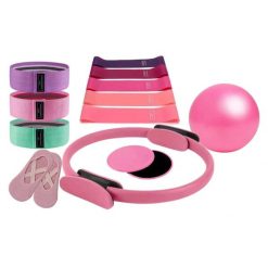 Kompletny zestaw Pilates fitness: obręcz, gumy, ślizgi, piłka i skarpety. Czerwone skarpety męskie SPORTENZIA, bez wzorów, z bawełny. Za 435.00 zł.