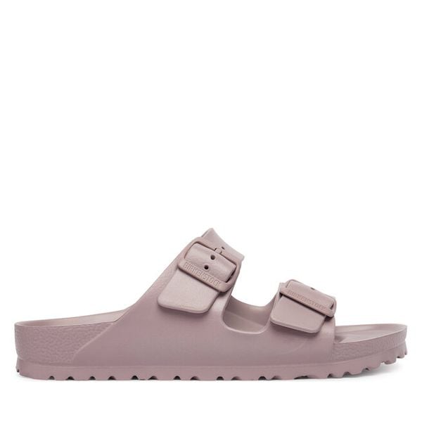 Klapki Birkenstock. Fioletowe klapki damskie Birkenstock, bez wzorów, bez obcasa, bez zapięcia. Za 229.99 zł.