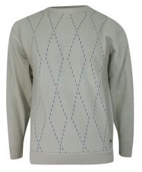 Sweter Beżowy, Drobny Wzór w Romby, Okrągły Dekolt (U-neck), Męski - KINGS. Brązowe swetry męskie Kings, l, bez wzorów, z bawełny, klasyczne, bez kołnierzyka, bez ramiączek. Za 127.00 zł.