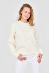 GUESS Damska bluza w kolorze ecru z dużym logo. Białe bluzy damskie Guess, s, z aplikacjami, z wiskozy, bez ramiączek, bez kaptura. W wyprzedaży za 303.99 zł.