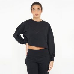 Krótka sportowa bawełniana bluza F ESSENCE czarna. Czarne bluzy damskie Legea, l, bez wzorów, z bawełny, sportowe, bez ramiączek, bez kaptura. Za 92.00 zł.