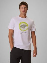4F T-shirt regular z nadrukiem męski - biały XL. Białe t-shirty męskie 4F, l, bez wzorów, z bawełny, bez kołnierzyka, bez ramiączek. Za 79.99 zł.