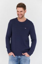 TOMMY JEANS Granatowy sweter. Niebieskie swetry męskie Tommy Jeans, l, bez wzorów, z jeansu, bez kołnierzyka, bez ramiączek. W wyprzedaży za 284.99 zł.