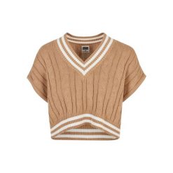 Damski krótki sweter z dzianiny Urban Classics College. Brązowe swetry nierozpinane damskie Urban Classics, na zimę, bez wzorów, z dzianiny, bez kołnierzyka, bez ramiączek. Za 198.50 zł.