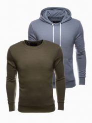 Zestaw bluz męskich BASIC - mix 2-pak V5. Zielone bluzy męskie Ombre Clothing, m, bez wzorów, z bawełny, bez ramiączek, bez kaptura. W wyprzedaży za 89.99 zł.