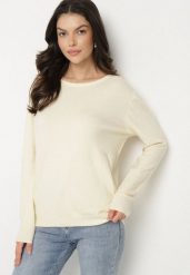 Jasnobeżowy Sweter z Kaszmirem i Ściągaczami Sanaliene. Brązowe swetry nierozpinane damskie Born2be, bez wzorów, z jeansu, eleganckie, bez kołnierzyka, bez ramiączek. Za 69.99 zł.