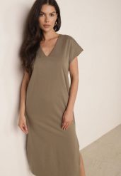 Zielona Bawełniana Sukienka Pudełkowa o Fasonie Oversize z Kieszeniami Thaelusa. Zielone sukienki damskie Born2be, na co dzień, l, bez wzorów, z bawełny, bez kołnierzyka, bez ramiączek, maxi, oversize. Za 139.99 zł.