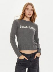 Guess Jeans Sweter W4BR10 Z3HM1 Szary Regular Fit. Szare swetry nierozpinane damskie Guess Jeans, l, z aplikacjami, z bawełny, bez kołnierzyka, bez ramiączek. Za 389.99 zł.
