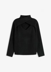 Sweter. Czarne swetry nierozpinane damskie bonprix, bez wzorów, bez kołnierzyka, bez ramiączek. Za 129.99 zł.