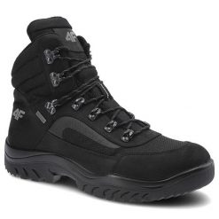 Czarne Trekkingi 4F Męskie Sportowe Buty Zimowe. Czarne botki męskie 4F, na zimę, z materiału, bez zapięcia. Za 399.00 zł.